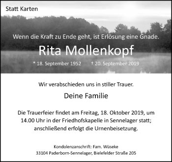 Traueranzeige von Rita Mollenkopf von Westfalen-Blatt