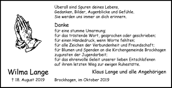 Traueranzeige von Wilma Lange von Westfalen-Blatt