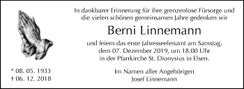 Traueranzeige von Berni Linnemann von Westfalen-Blatt