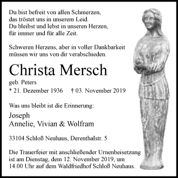 Traueranzeige von Christa Mersch