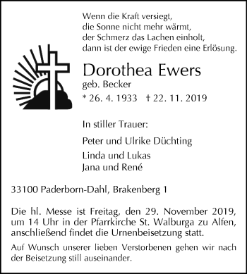 Traueranzeige von Dorothea Ewers von Westfalen-Blatt