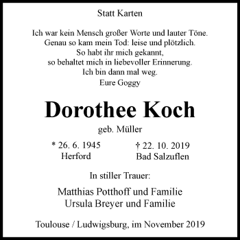 Traueranzeige von Dorothee Koch von Westfalen-Blatt