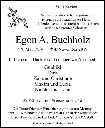 Traueranzeige von Egon A. Buchholz von Westfalen-Blatt