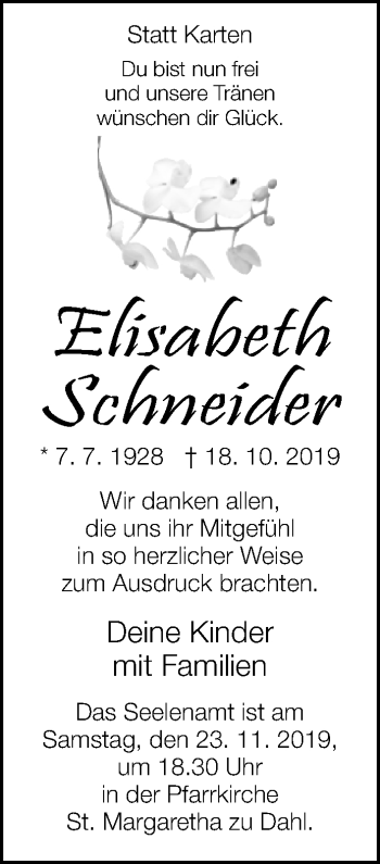 Traueranzeige von Elisabeth Schneider von Westfalen-Blatt