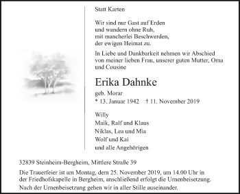 Traueranzeige von Erika Dahnke von Westfalen-Blatt