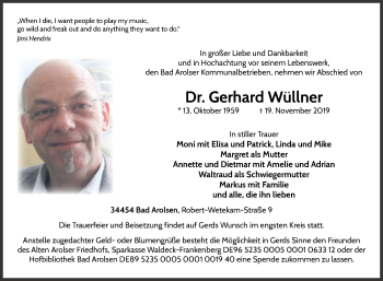 Traueranzeige von Gerhard Wüllner von Westfalen-Blatt