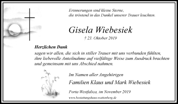 Traueranzeige von Gisela Wiebesiek von Westfalen-Blatt