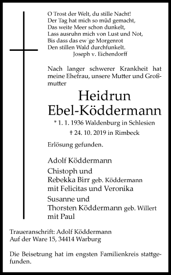 Traueranzeige von Heidrun Ebel-Köddermann von Westfalen-Blatt