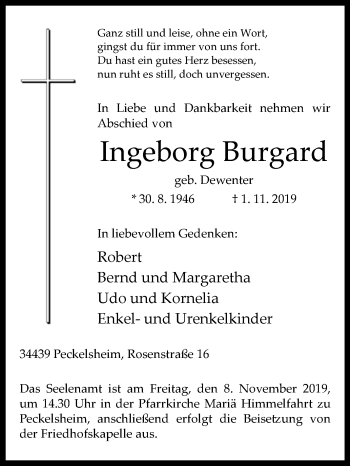 Traueranzeige von Ingeborg Burgard von Westfalen-Blatt