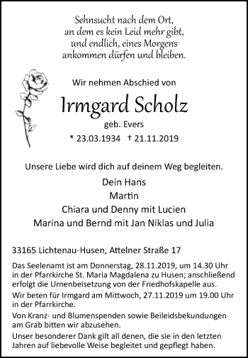 Traueranzeige von Irmgard Scholz von Westfalen-Blatt