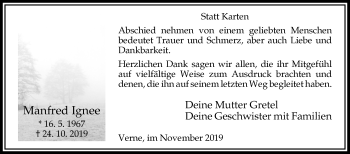 Traueranzeige von Manfred Ignee von Westfalen-Blatt