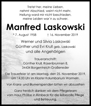 Traueranzeige von Manfred Laskowski von Westfalen-Blatt