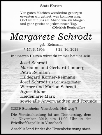 Traueranzeige von Margarete Schrodt von Westfalen-Blatt