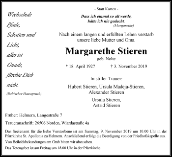 Traueranzeige von Margarethe Stieren von Westfalen-Blatt