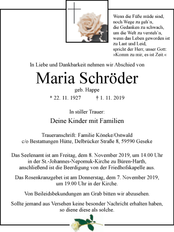 Traueranzeige von Maria Schröder von Westfalen-Blatt