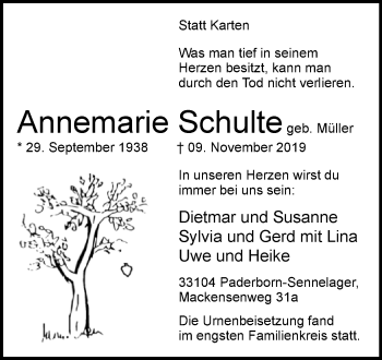 Traueranzeige von Annemarie Schulte