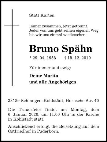 Traueranzeige von Bruno Spähn von Westfalen-Blatt