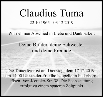 Traueranzeige von Claudius Tuma von Westfalen-Blatt