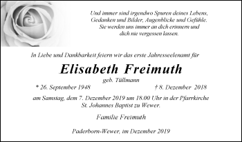 Traueranzeige von Elisabeth Freimuth von Westfalen-Blatt