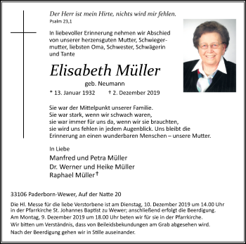 Traueranzeige von Elisabeth Müller von Westfalen-Blatt