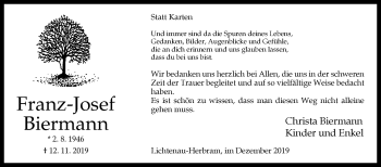 Traueranzeige von Franz-Josef Biermann von Westfalen-Blatt