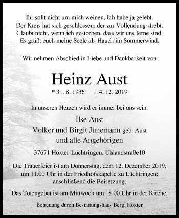 Traueranzeige von Heinz Aust von Westfalen-Blatt