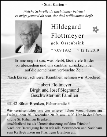 Traueranzeige von Hildegard Flottmeyer von Westfalen-Blatt