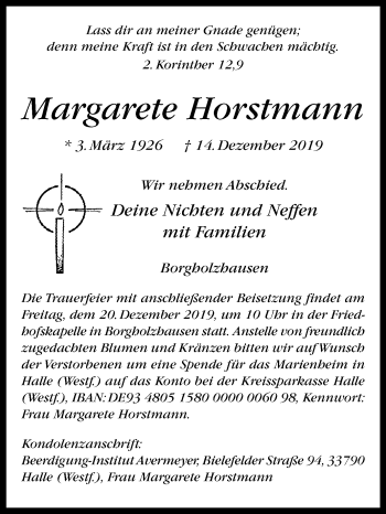 Traueranzeige von Margarete Horstmann von Westfalen-Blatt