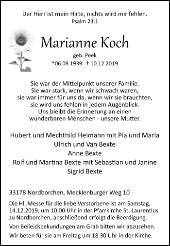 Traueranzeige von Marianne Koch von Westfalen-Blatt