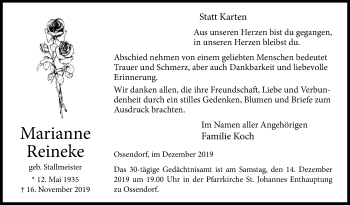 Traueranzeige von Marianne Reineke von Westfalen-Blatt