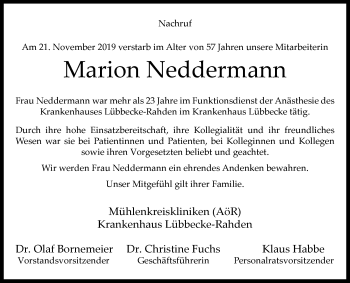 Traueranzeige von Marion Neddermann von Westfalen-Blatt