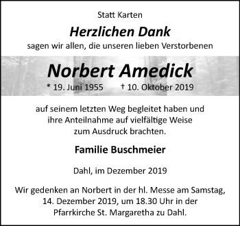 Traueranzeige von Norbert Amedick von Westfalen-Blatt