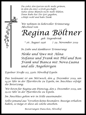 Traueranzeige von Regina Böltner von Westfalen-Blatt