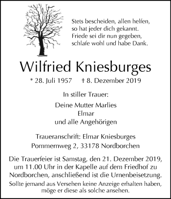 Traueranzeige von Wilfried Kniesburges von Westfalen-Blatt