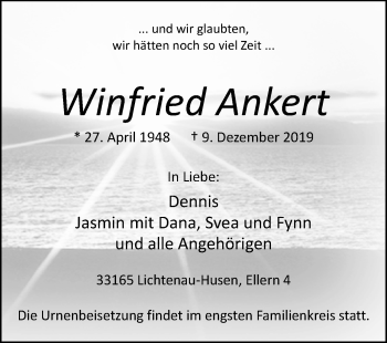 Traueranzeige von Winfried Ankert von Westfalen-Blatt