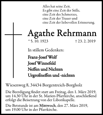 Traueranzeige von Agathe Rehrmann von Westfalen-Blatt