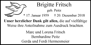 Traueranzeige von Brigitte Fritsch von Westfalen-Blatt