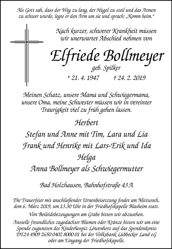 Traueranzeige von Elfriede Bollmeyer von Westfalen-Blatt