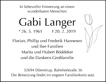 Traueranzeige von Gabi Langer von Westfalen-Blatt