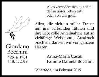 Traueranzeige von Giordano Bocchini von Westfalen-Blatt