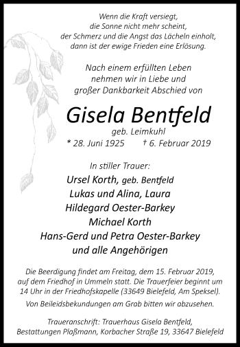 Traueranzeige von Gisela Bentfeld von Westfalen-Blatt