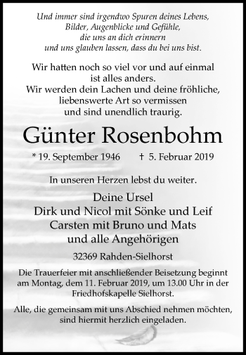 Traueranzeige von Günter Rosenbohm von Westfalen-Blatt