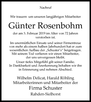 Traueranzeige von Günter Rosenbohm von Westfalen-Blatt