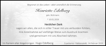 Traueranzeige von Henriette Edelberg von Westfalen-Blatt