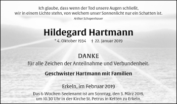 Traueranzeige von Hildegard Hartmann von Westfalen-Blatt