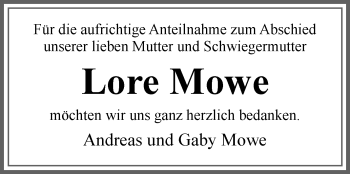 Traueranzeige von Lore Mowe von Westfalen-Blatt