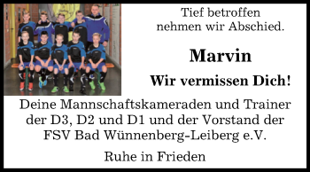 Traueranzeige von Marvin  von Westfalen-Blatt