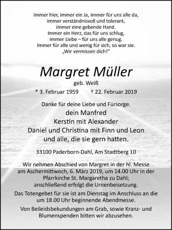 Traueranzeige von Margret Müller von Westfalen-Blatt