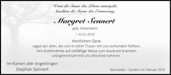 Traueranzeige von Margret Sennert von Westfalen-Blatt