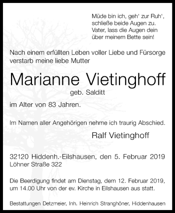 Traueranzeige von Marianne Vietinghoff von Westfalen-Blatt